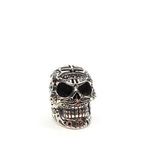 King Baby Studio Large Skull Chosen Ring With Cross Details Fine Silver .925 10